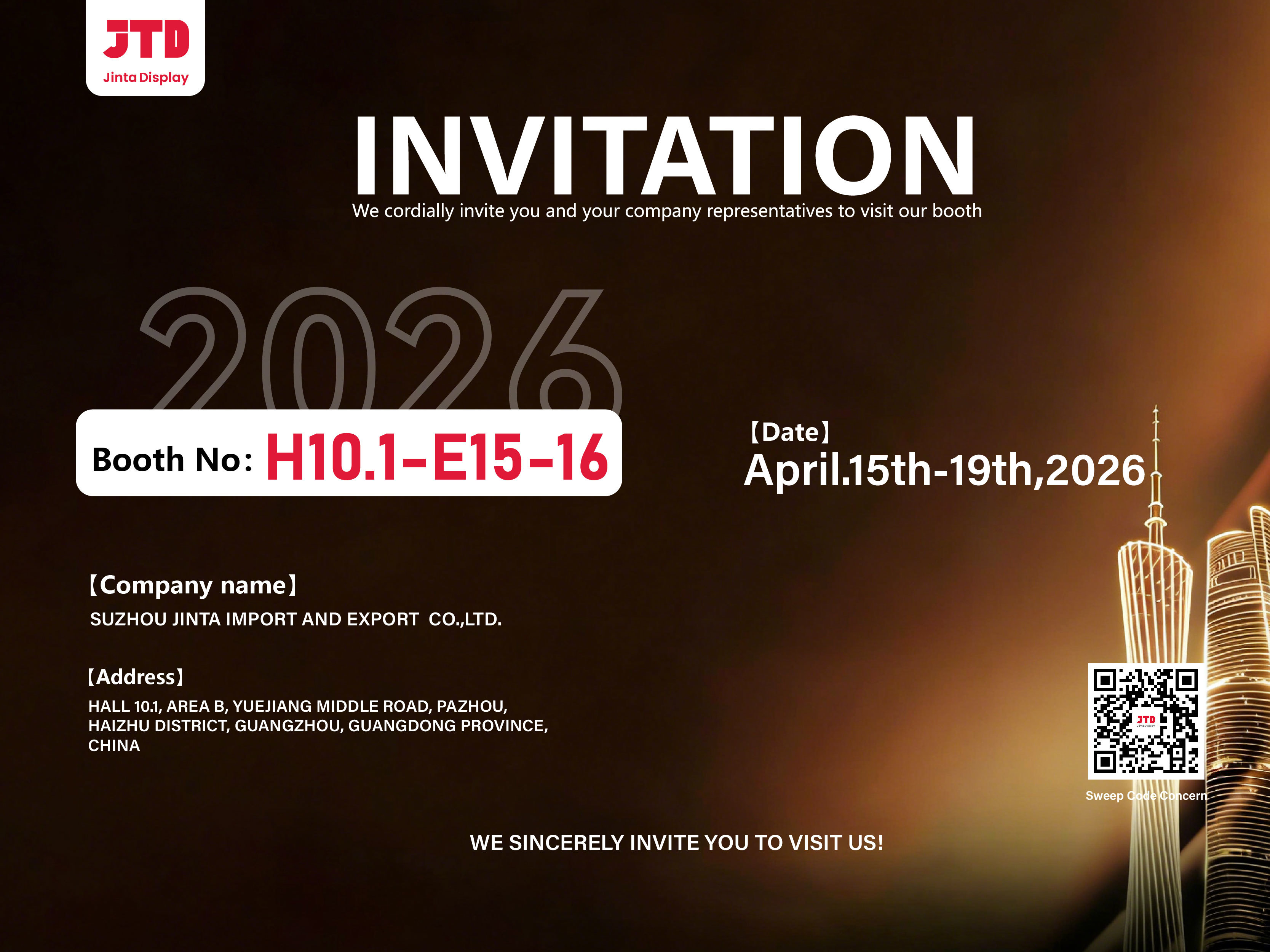 Son şirket blogları hakkında Suzhou Jinta Import & Export Co., Ltd. sizi 139. Kanton Fuarı'ndaki standımızı ziyaret etmeye içtenlikle davet ediyor.