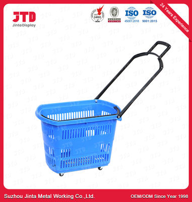 satın al Mavi Plastik Alışveriş Arabası Sepetleri 60L Tekerlekli Süpermarket Sepeti online manufacture