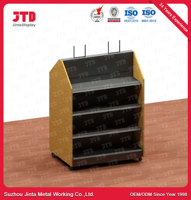 satın al OEM Metal Raf Mağazası Teşhir Rafları Yuvarlak Delikli Arka Panel Ahşap Çerçeve Süpermarket Teşhir Rafları online manufacture