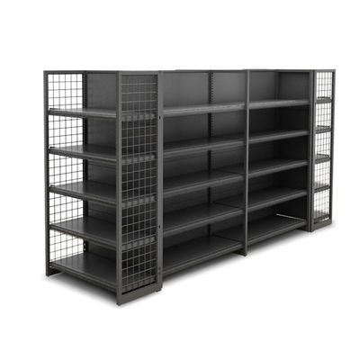 Çift taraflı Gondola Çelik Tel Ağı Rack Süpermarket için Metal Ekran Rafları