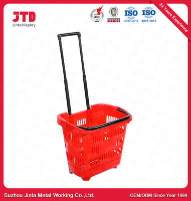 60L Plastik Tekerlekli Alışveriş Sepeti HDPP Çekme Saplı Tekerlekli Alışveriş Sepeti