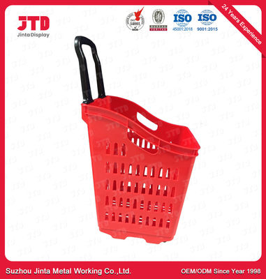 60L Plastik Tekerlekli Alışveriş Sepeti HDPP Çekme Saplı Tekerlekli Alışveriş Sepeti