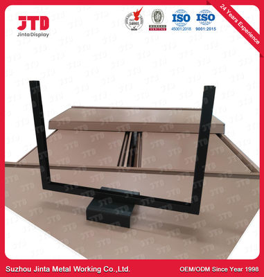 OEM Metal Raf Mağazası Teşhir Rafları Yuvarlak Delikli Arka Panel Ahşap Çerçeve Süpermarket Teşhir Rafları